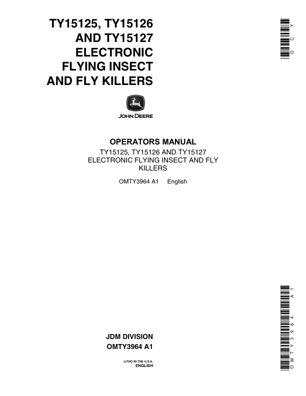 John Deere TY15125, TY15126 & TY15127 EIectronic Insect & Fly Killer Operator's Manual (OMTY3964)