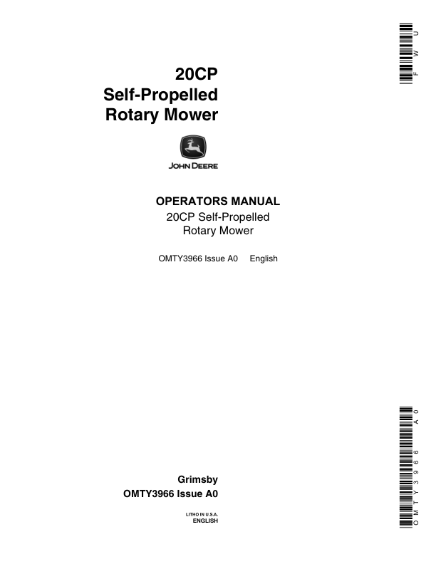 John Deere 20CP Self-Propelled Rotary Mower (040001-) Operator's Manual (OMTY3966)