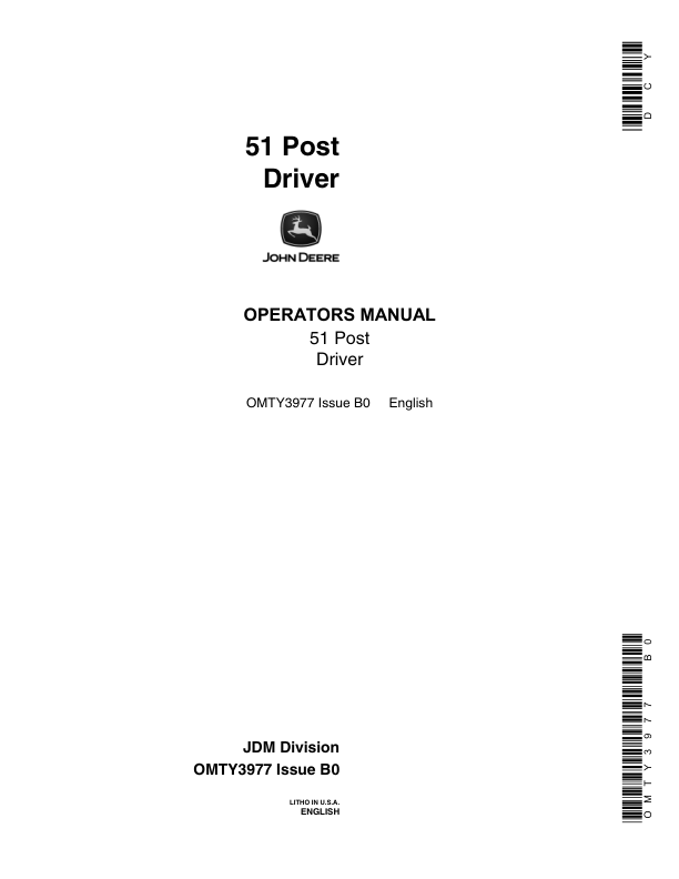 John Deere 51 Post Driver Operator's Manual (OMTY3977)