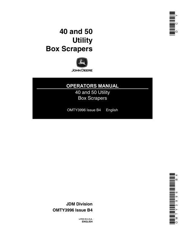 John Deere 40, 50 Utility Box Scrapers Operator's Manual (OMTY3996)