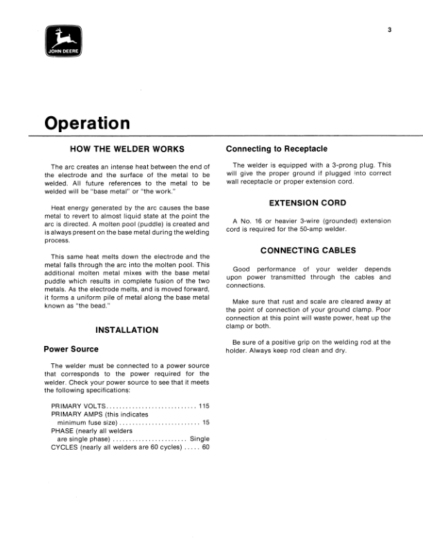 John Deere 50-AMP Welder Operator's Manual (OMTY4573) - Image 2