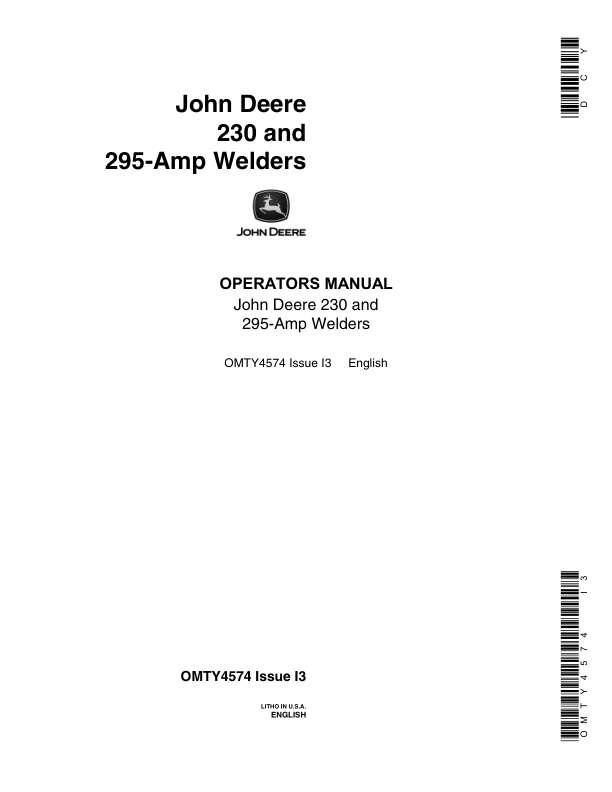 John Deere 230-, 295-AMP Welders Operator's Manual (OMTY4574)