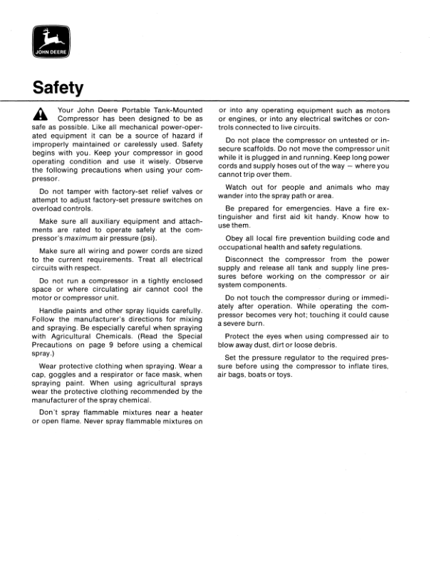 John Deere A75, A100, A200 Portable Air Compressors Operator's Manual (OMTY4576) - Image 2