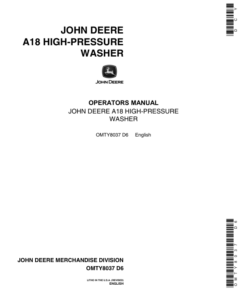 John Deere A18 Hi-Pressure Washer Operator's Manual (OMTY8037)