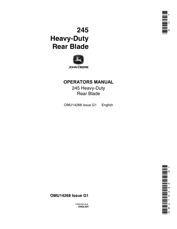 John Deere 245 Heavy Duty Rear Blade Operator's Manual (OMU14268)
