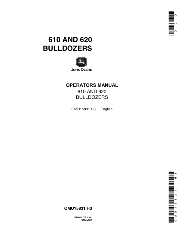 John Deere 620, 610 Crawlers Operator's Manuals (OMU15831)