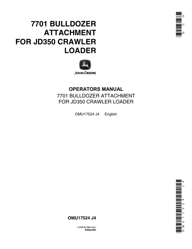 John Deere 7701 Attachments Operator's Manuals (OMU17524)