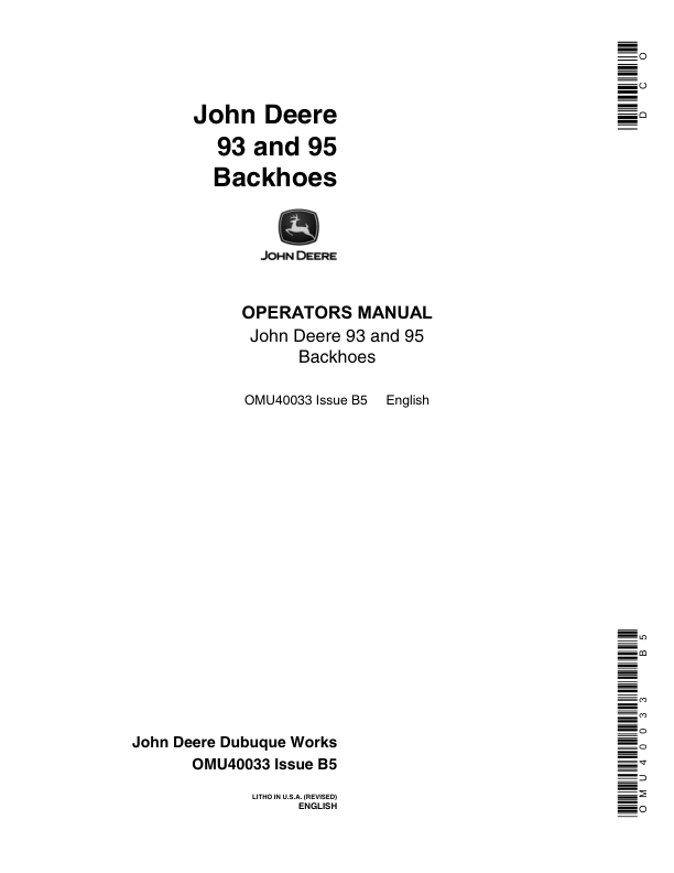 John Deere 93, 95 Attachments Operator's Manuals (OMU40033)