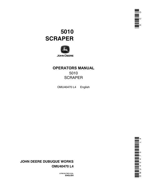 John Deere 5010 Scrapers Operator's Manuals (OMU40470)
