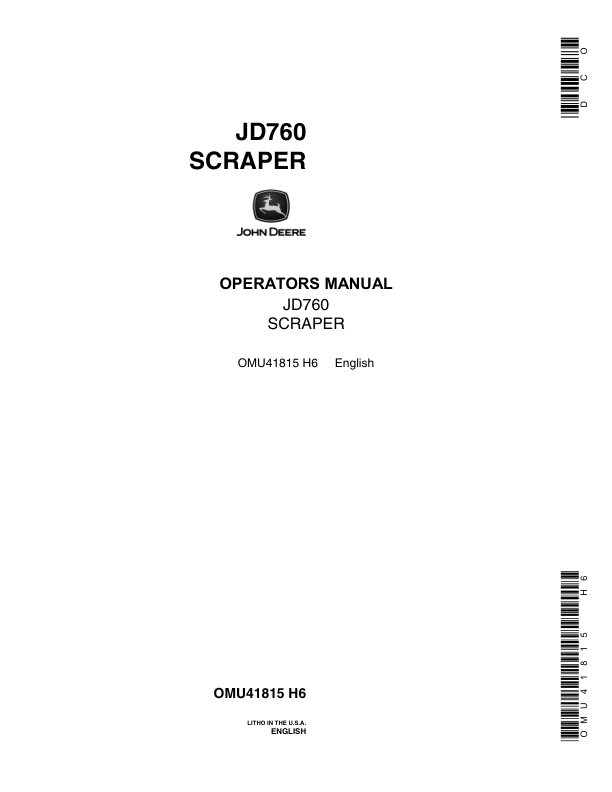 John Deere 760 Scrapers Operator's Manuals (OMU41815)