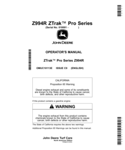 John Deere Z994R ZTrak Pro Series Mowers (010001-) Operator's Manual (OMUC10113E)