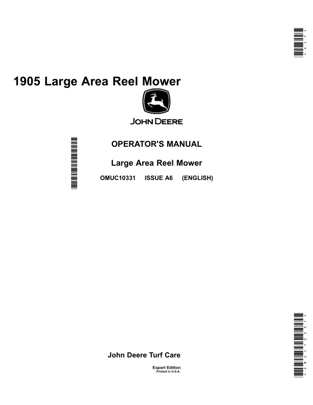 John Deere 1905 Large Reel MowerExport Edition (260001-) Operator's Manual (OMUC10331)