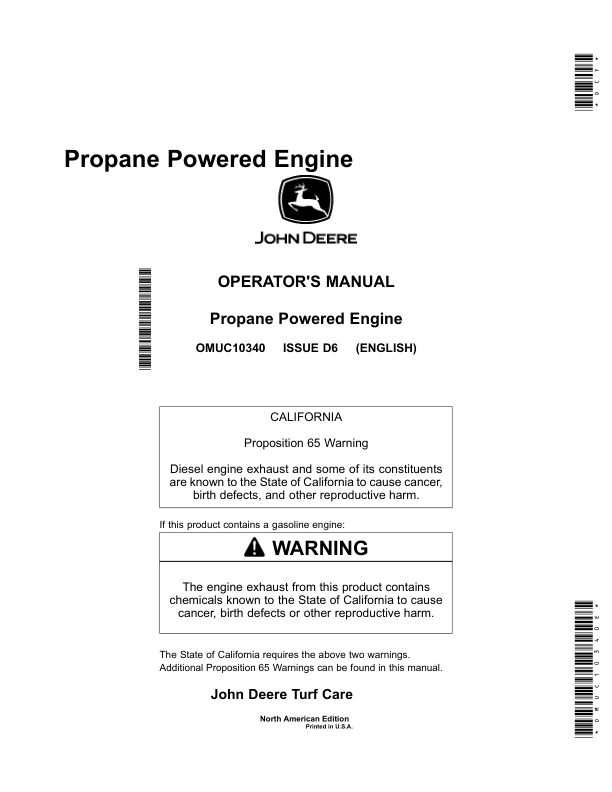 John Deere Propane Powered Engine (North America) Operator's Manual (OMUC10340E)