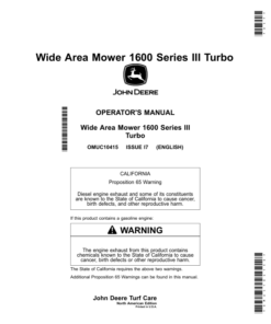 John Deere 1600 Series III Turbo Wide Area Mowers (North America) (500001-) Operator's Manual (OMUC10415E)