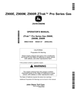 John Deere Z900E, Z900M, Z900R Ztrak Pro Series Gas (North America) (060001-) Operator's Manual (OMUC10539E)
