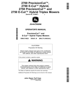 John Deere 2700 PrecisionCut, 2700 E-Cut Hybrid, 2750 PrecisionCut, 2750 E-Cut Hybrid Triplex Mower (North American) Operator's Manual (OMUC10822)