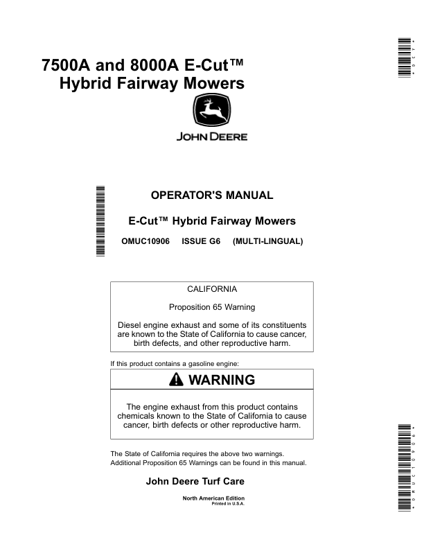 John Deere 7500A, 8000A E-Cut Hybrid Fairway Mowers (North American) Operator's Manual (OMUC10906)
