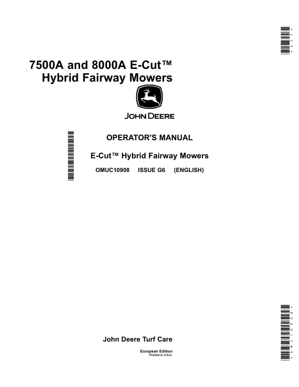 John Deere 7500A & 8000A E-Cut Hybrid Fairway Mowers (040001-050000) Operator's Manual (OMUC10908)