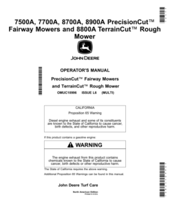 John Deere 7500A, 7700A, 8700A, 8900A PrecisionCut Fairway Mowers, 8800A TerrainCut Rough Mower (North American) Operator's Manual (OMUC10996)