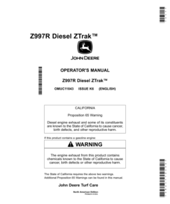 John Deere Z997R Diesel Ztrak (North America) (030001-) Operator's Manual (OMUC11043E)
