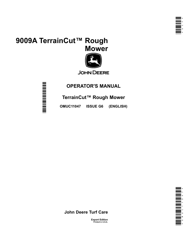 John Deere 9009A TerrainCut Rough Mower (020001-) (Export Edition) Operator's Manual (OMUC11047)