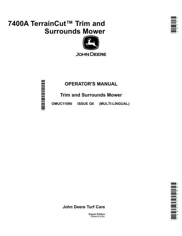 John Deere 7400A TerrainCut Trim, Surrounds Mower (Export Edition) Operator's Manual (OMUC11090)