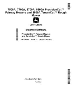 John Deere 7500A, 7700A, 8700A, 8900A PrecisionCut Fairway Mowers, 8800A TerrainCut Rough Mower (Export Edition) Operator's Manual (OMUC11091)
