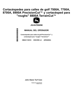 Alternative view of John Deere 7500A, 7700A, 8700A, 8900A PrecisionCut Fairway Mowers, 8800A TerrainCut Rough Mower (Export Edition) Operator's Manual (OMUC11091)