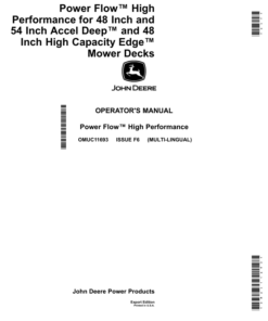 John Deere Power Flow High Performance for 48 & 54 Inch Accel Deep, 48 Inch High Capacity Edge Mower Decks (Export Edition) Operator's Manual (OMUC11693)