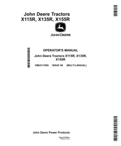 John Deere Tractors X115R, X135R, X155R (Export Edition) (SN 800001-) Operator's Manual (OMUC11809)
