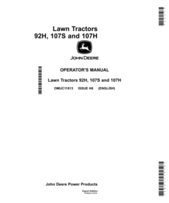 John Deere 92H, 107S & 107H Lawn Tracators (Export Edition) Operator's Manual (OMUC11813)
