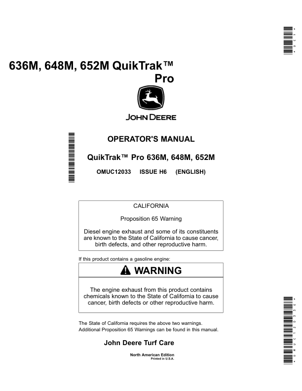 John Deere 636M, 648M, 652M QuikTrak Pro (North America) (050001-) Operator's Manual (OMUC12033E)