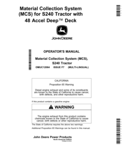 John Deere Material Collection System (MCS) for S240 Tractor with 48 Accel Deep Deck (North American) Operator's Manual (OMUC12064)