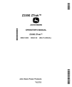 John Deere Z335E ZTrak (Export Edition) Serial number 010001- Operator's Manual (OMUC12093)
