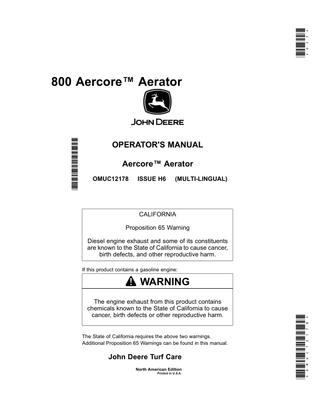 John Deere 800 Aercore Aerator (North American) Operator's Manual (OMUC12178)