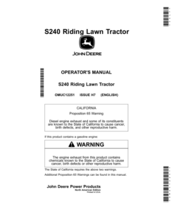 John Deere S240 Riding Lawn Tractor (825001-850000) Operator's Manual (OMUC12251)