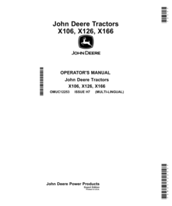 John Deere TractorsX106, X126, X166 (Export Edition) (s.n. 010001-) Operator's Manual (OMUC12253)