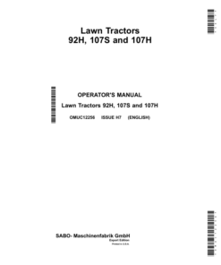 John Deere 92H, 107H & 107S Lawn Tractors Operator's Manual (OMUC12256)