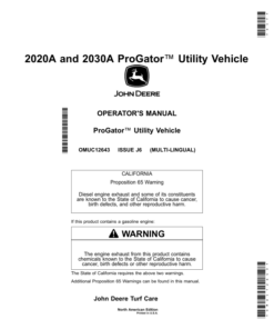 John Deere 2020A, 2030A ProGator Utility Vehicle (North American) Operator's Manual (OMUC12643)