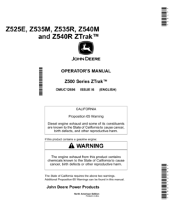 John Deere Z525E, Z535M, Z535R, Z540M & Z540R ZTrak (North American) Operator's Manual (OMUC12696)