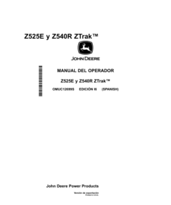 Alternative view of John Deere Z525E, Z540R ZTrak (Export Edition)SN 050001- Operator's Manual (OMUC12699)
