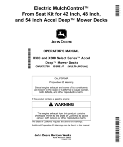 John Deere Electric MulchControl From Seat Kit for 42 Inch, 48 Inch, 54 Inch Accel Deep Mower Decks (North American) Operator's Manual (OMUC12768)