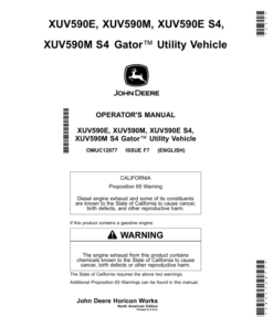 John Deere XUV590E, XUV590M, XUV590E S4 & XUV590M S4 Gator Utility Vehicles Operator's Manual (OMUC12877)