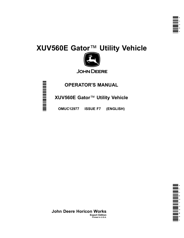 John Deere XUV560E Gator Utility Vehicle Operator's Manual (OMUC12977)