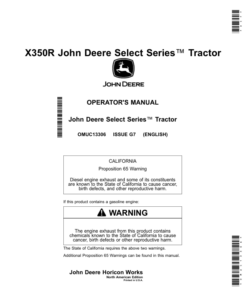 John Deere X350R Select Series Tractor Operator's Manual (OMUC13306)