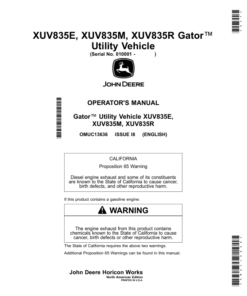 John Deere XUV835E, XUV835M, XUV835R Gator Utility Vehicle Operator's Manual (OMUC13636)