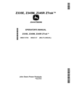 John Deere Z335E, Z345M, Z345R ZTrak (Export Edition) Operator's Manual (OMUC13764)