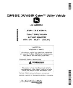 John Deere XUV855E, XUV855M Gator Utility Vehicle Operator's Manual (OMUC14273)