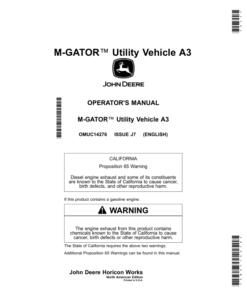 John Deere M-Gator A3 Utility Vehicles Operator's Manual (OMUC14276)