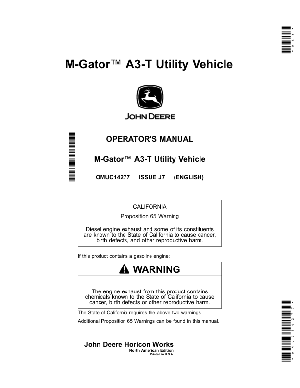John Deere M-Gator A3-T Utility Vehicles Operator's Manual (OMUC14277)